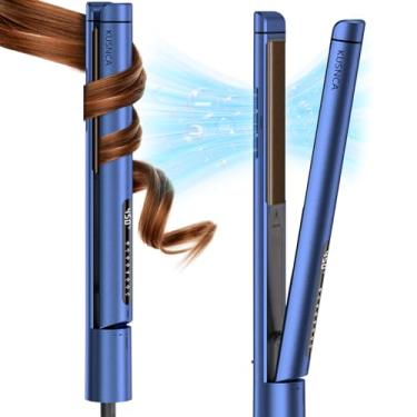 Imagem de KUSNCA Professional Titanium Flat Iron, Hair Straightener and Curler Iron 2 in 1, Negative Ion Straightening, Dual Voltage Travel Pack, Front Anti-Scald Function, LCD 230°F-450°F, 1 Inch (Blue)
