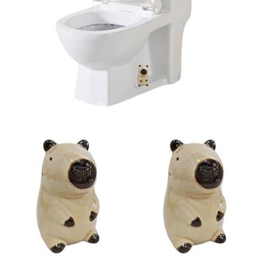 Imagem de Qaoliffa Conjunto de 2 capas de parafuso de vaso sanitário de animais engraçados, capas de parafuso de vaso sanitário de cerâmica, decoração de banheiro fofa, acessórios temáticos divertidos, peças de