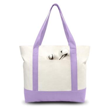 Imagem de TOPDesign Pacote com 6 sacolas de lona com um bolso externo, sacolas de compras reutilizáveis, fecho de zíper superior, itens essenciais diários (lavanda/natural)