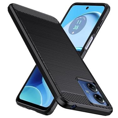 Imagem de Natbok Capa compatível com Moto G14, TPU flexível [textura escovada] [antiderrapante] à prova de choque, proteção militar, capa fina para Moto G14, preta