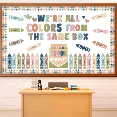 Imagem de gisgfim Boho Crayon Bulletin Board Decorações Diversidade Giz de Cera Recortes de Papel Positivo Sala de Aula Lápis Etiquetas de Nome Boletim para Volta às Aulas Professor Estudante Porta Parede Lousa