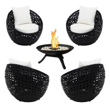 Imagem de Jogo 4 Poltronas Duty Fibra Sintética + Lareira Portátil Área Externa 