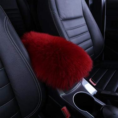 Imagem de QINU Capa de apoio de braço para carro, almofada de console central automotiva pele de carneiro peluda lã de carneiro protetor de caixa de assento de carro protetor universal (vinho vermelho)