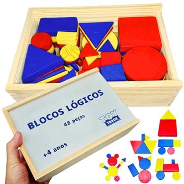 Imagem de Blocos Lógicos 48 Peças Madeira Educativo Pedagógico Brinquedo Pedagógico Classificação de Formas