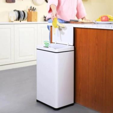 Imagem de Lixeira Automática Retangular 40 Litros com Sensor em Aço - Branca - G