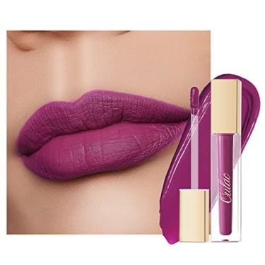 Imagem de Oulac Batom líquido fosco roxo para mulheres, batom violeta escuro de longa duração, mancha labial à prova d'água, sem transferência, fórmula cremosa de alta pigmentação com vitamina E, vegana e livre