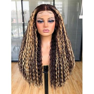 Imagem de Annivia Peruca frontal de renda encaracolada de 66 cm, peruca frontal de renda ondulada profunda para mulheres negras, perucas de renda HD sem cola, perucas pré-arrancadas, afro, encaracoladas