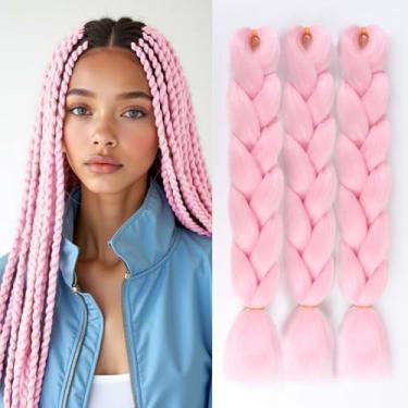 Imagem de SuCoo Extensões de cabelo trançadas rosa para tranças, cabelo de crochê jumbo torcido, cabelo trançado, expressão de alta temperatura, 61 cm 3 peças/lote (#Rosa)