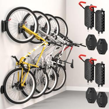 Imagem de FUNWICT Suporte giratório de parede para bicicleta, organizador de garagem, gancho vertical de bicicleta para suporte de parede giratório de bicicleta, fácil instalação com gancho de roda (pacote com