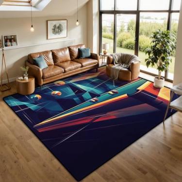 Imagem de Tapete de área, bola de bilhar, bilhar, snooker, bolas de mesa de bilhar, linhas geométricas, lavável, tapetes de 3 x 4,3 m, antiderrapante, tapetes macios para quarto, cozinha, sala de estar