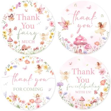 Imagem de Serencatcher 10 folhas de adesivos de agradecimento de festa de fadas, lembrancinhas temáticas de fadas, obrigado por celebrar conosco, etiquetas para meninas, decorações florais de chá de bebê