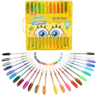 Imagem de Innovative Designs Nickelodeon Bob Esponja Calça Quadrada Conjunto de canetas de gel para crianças, pacote com 24 canetas de gel com glitter, canetas fofas para meninos e meninas