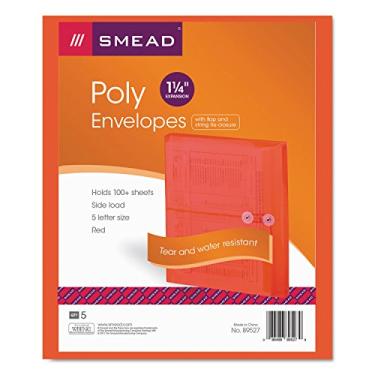 Imagem de Smead Envelope de poliéster, expansão de 3,8 cm, fecho de corda, carga lateral, tamanho carta, vermelho, 5 por pacote (89527)