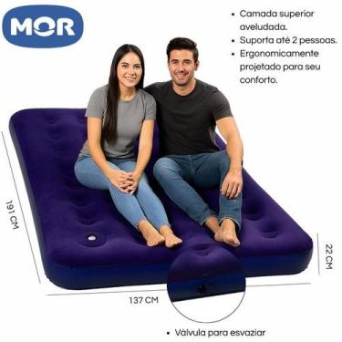 Imagem de Colchão Inflável Casal Mor Life com Inflador Confortável, Azul