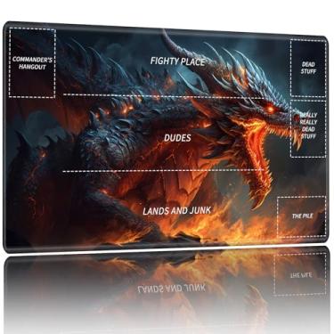 Imagem de Playmat for MTG,Card Playmat Stitched with Zones for MTG Card Game Playing, TCG and Board Game Mat for Cards,Mousepad Desk Mats,Game Mat 27.5 x 15.74 inches-Angry Dragon