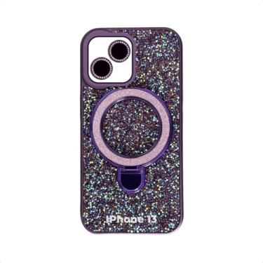 Imagem de Case Capa Capinha Party Com Suporte Para iPhone Brilhante Preto para iPhone (Roxo, iPhone 13)
