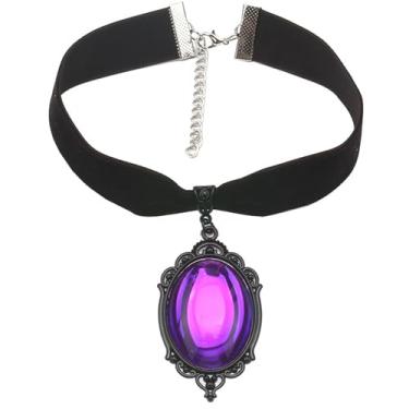 Imagem de PINK TOWN Gargantilha Gótica Vitoriana De Veludo, Colar Vintage Com Camafeu Cristal Stardust, Pingente Gema Roxo/Vermelho/Preto, Joia Punk Satanás Demônio Para Mulheres (Roxo)