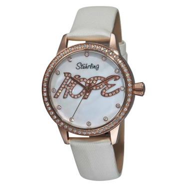 Imagem de Relogio feminino Lady Hope 519H com pulseira de couro off white e mostrador branco rosa de 38mm Stuhrling.