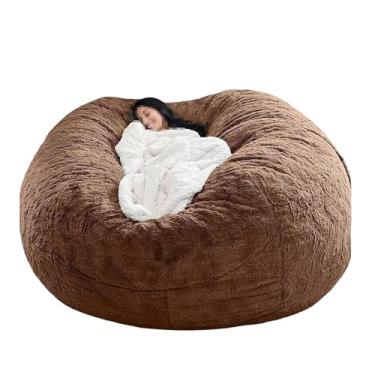 Imagem de Capa de sofá tipo pufe lavável, capa para cadeira, cama e sofá grandes, espreguiçadeira de pele sintética para sala de estar, decoração (sem enchimento)(Coffee,6ft)