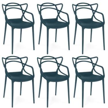 Imagem de Kit 6 Cadeiras de Jantar Allegra Design Empilhável - Azul Marinho - Ma