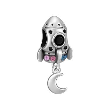 Imagem de BlingNuts Pingente de coração feminino I Love You to the Moon and Back Spacecraft compatível com pulseiras Pandora para filha neta, aniversário