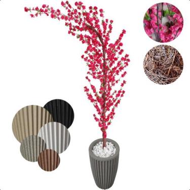 Imagem de Cerejeira Artificial Curva Sakura Pink Grande Vaso Decoração - Flor de