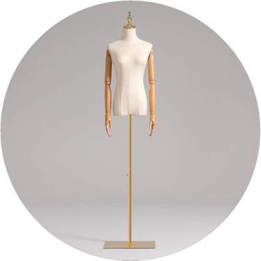 Imagem de Manequim Feminino Corpo Torso Vestido Forma Branco Fashion Tailors Manequim Altura Ajustável Com Braço Com Suporte Dourado Pinável Para Exibição De Roupas, 3 Estilos, Gold-b, S