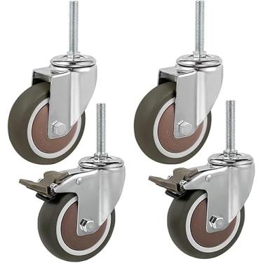 Imagem de M12×60mm Haste De Rosca Rodízios Pesados Com Freio 3 Ih/4 Ih 400kg Carrinho Giratório Universal Industrial Tsport Rodízios Rodas De Andaime Rolamento Duplo, Marble, 4 inch