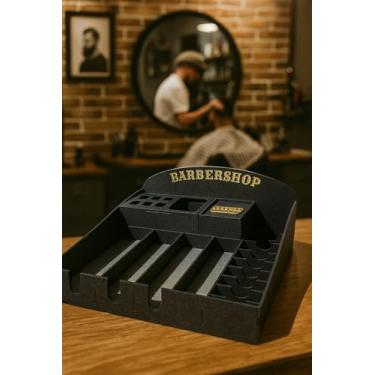 Imagem de Suporte Organizador para Barbearia, Preto, com Compartimentos para Máquina, Navalha, Tesoura e Pente