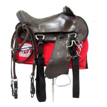 Imagem de Cela Sela Marrom De Cabeça Em Couro Completa De Cavalgada + Acessórios