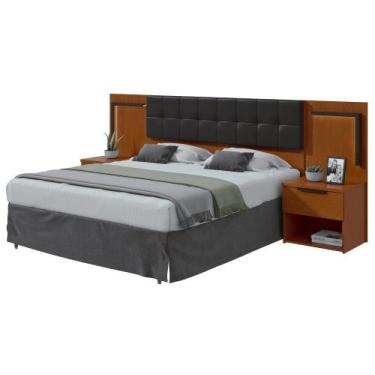 Imagem de Cabeceira Casal 160cm 2 Mesas de Cabeceira com LED Calitan - Lopas - M