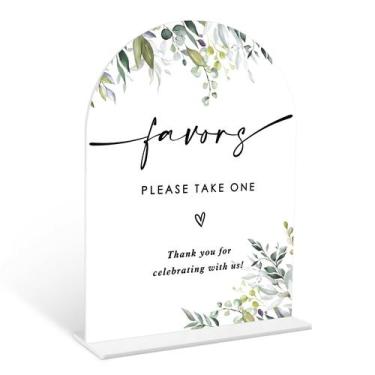Imagem de Placa de casamento Qoqxjodd Greenery Favors com suporte acrílico de 15