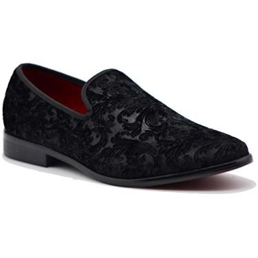 Imagem de Sapato social SPK35 masculino, estilo vintage, de veludo, com estampa floral, mocassins, sem cadarço, clássico, Preto, 8.5