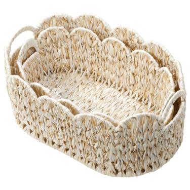 Imagem de Coeusy Cesta de vime, cesta recortada para armazenamento e organização, cestas decorativas tecidas à mão com alça embutida para lavanderia, banheiro, quarto, berçário, pacote com 2 boho, rústico