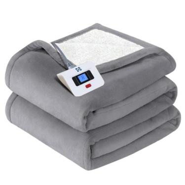 Imagem de Cobertor elétrico Sealy Flannel & Sherpa em tamanho real cinza claro