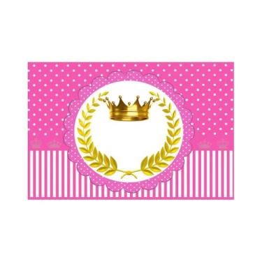 Imagem de Painel de Lona Coroa Dourada Rosa Pink - Fabrika de festa, 100x070cm