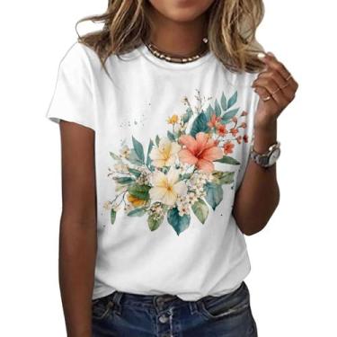 Imagem de Camiseta feminina ZOCANIA com estampa floral, mistura de algodão, blus