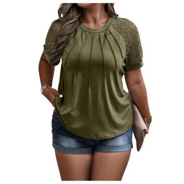 Imagem de Camiseta feminina SOLY HUX plus size de manga curta verde militar