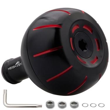 Imagem de HEIGHTEN Puxador de molinete de pesca de 42 mm para carretel giratório Shimano Daiwa Baitcasting Stradic FK 5000 Saragosa SW Ocea Jigger Torium Speedmaster (42 mm - preto e vermelho) (1120)