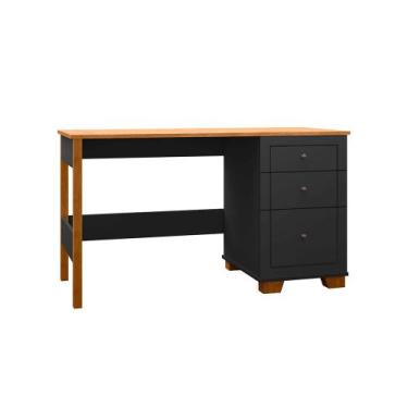 Imagem de Escrivaninha Mesa Fênix com 3 Gavetas Preto/nature - REDE MOVEIS