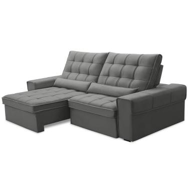 Imagem de Sofá Retrátil Reclinável Para Sala 3 Lugares 210cm Nebrasca F04 Veludo Cinza Claro - Lyam Decor