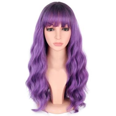 Imagem de Perucas SYMEIW, cabelo roxo ondulado com franja, sintéticas para mulhe