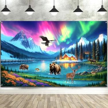 Imagem de 2,1 x 1,5 m True North Trust Jesus in a Wild World Pano de fundo do Polo Norte Floresta Colorida Aurora Polar Animals Fotografia Fundo Férias Bíblia Escola Camping Festa Decorações Banner Foto