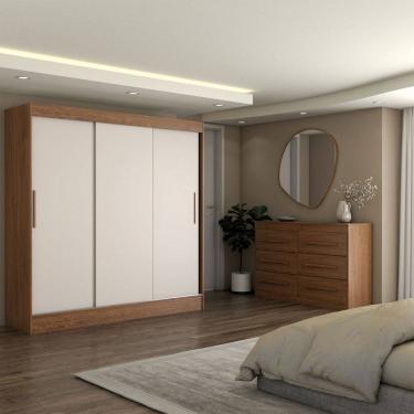 Imagem de Guarda-Roupa Solteiro Europa 3 Portas 2 Gavetas e Cômoda 6 Gavetas Cinamomo/Off White - Panorama Móveis