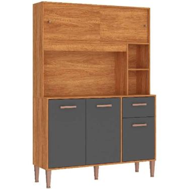 Imagem de Armário de Cozinha Perola 5 Portas 1 Gaveta Fellicci Cor Cinamomo Grafite