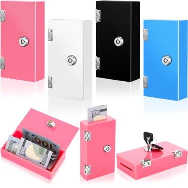 Imagem de Honeydak Caixa de dinheiro de acrílico SAFE Pacote com 4 caixas portáteis Winners Bank Casino Caixa de dinheiro com 2 chaves Tamanho de bolso Cofre para dinheiro colorido Armazenamento seguro impede
