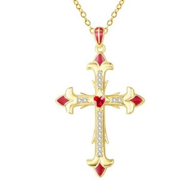 Imagem de CupidGift Colar de cruz para mulheres banhado a ouro 14K 18K delicado redondo colar diário joias batismo fé aniversário Natal presente de aniversário para esposa mãe, 18, Base, Zircônia cúbica