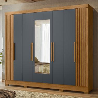 Imagem de Guarda Roupa Casal Frisado com Espelho 8 Portas e Pés Diplomata Moval - Freijo/Cinza