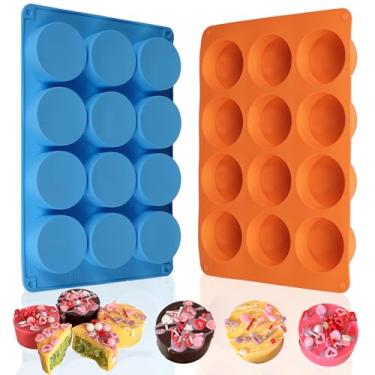 Imagem de 2 peças de moldes de silicone para biscoitos, molde de silicone redondo AICMEI com 12 cavidades para Oreos cobertos de chocolate, doces, mini bolo, geleia (laranja azul)