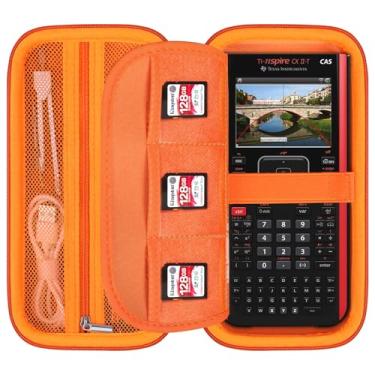 Imagem de Elonbo Estojo De Transporte Para Calculadora Gráfica Colorida Texas Instruments Ti-Nspire Cx Ii Cas/Ti-Nspire Ii/Cx/Cx Cas, Bolso Extra Com Zíper Cabo Carregamento E Manual, Laranja